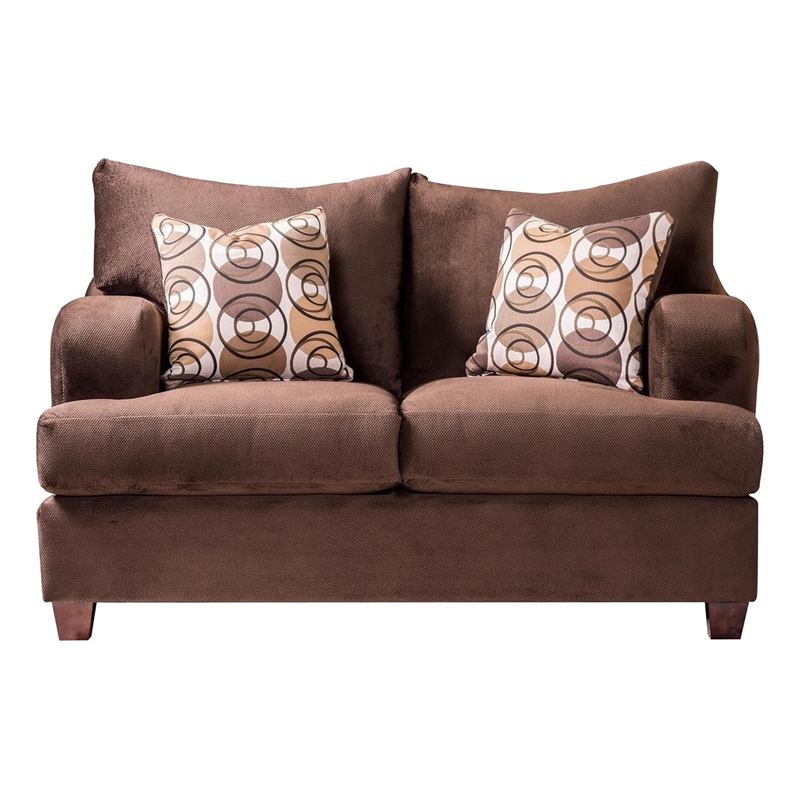 Pemberly Row 2 Pc Sofa and Loveseat Set with 5 Accent Pillows in Chocolate Brown