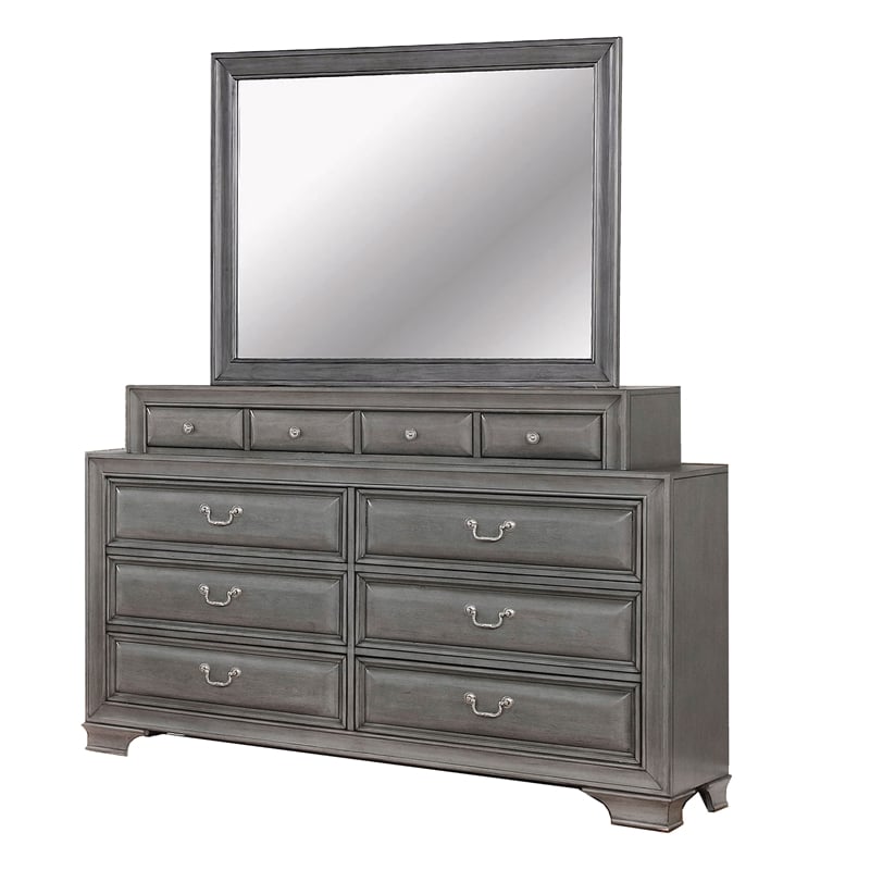 Pemberly Row 4Pc Queen Bedroom Set w/ Sleigh Headboard & USB Nightstand in Gray