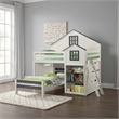 Pemberly Row Twin Loft Bed w/ House Design & Built In Bookshelf in White & Gray