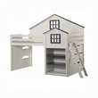 Pemberly Row Twin Loft Bed w/ House Design & Built In Bookshelf in White & Gray