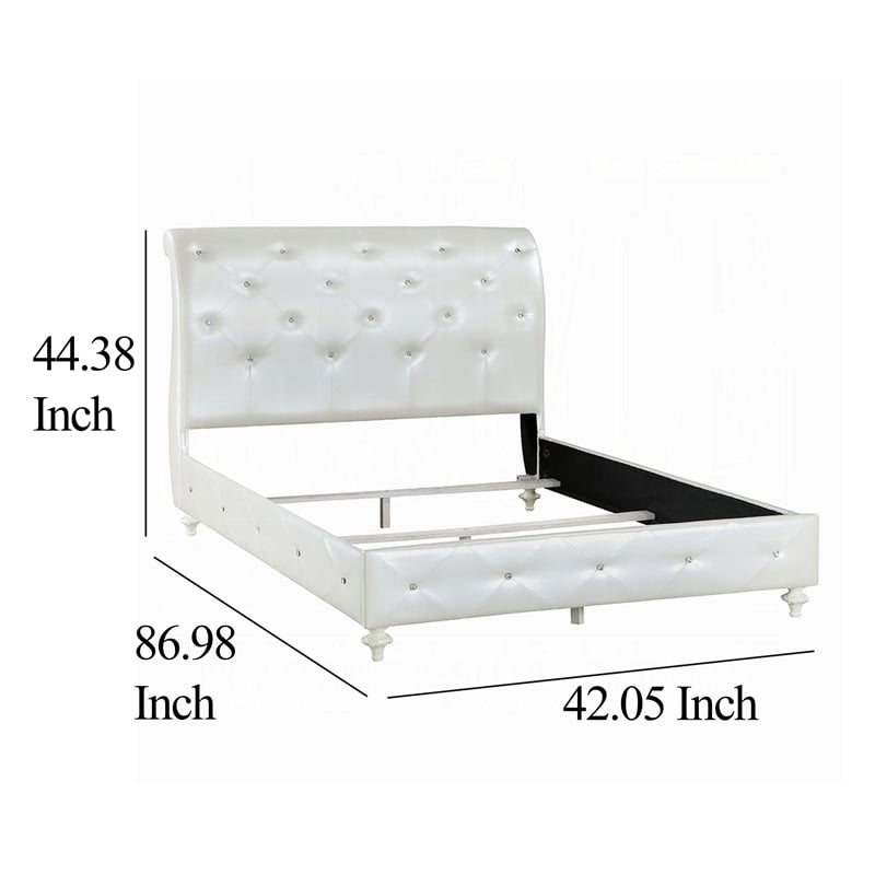 Pemberly Row Twin Sleigh Bed w/ Crystal Button Tufting & Floral Bun Feet - Ivory