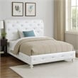 Pemberly Row Twin Sleigh Bed w/ Crystal Button Tufting & Floral Bun Feet - Ivory