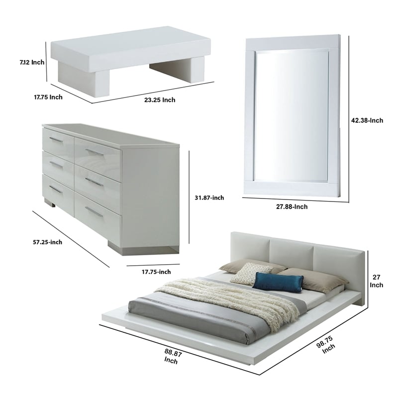 Pemberly Row 4Pc CK Bedroom Set with Leatherette Headboard & USB Nightstand