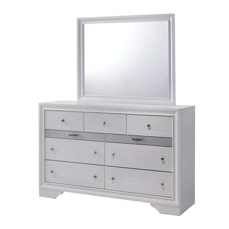 Pemberly Row 4 Pc King Bedroom Set with Panel Design and Silver Accents in White