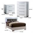 Pemberly Row 3 Piece Full Bedroom Set with LED Tufted Headboard in Glossy White