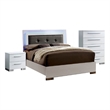 Pemberly Row 3 Piece Full Bedroom Set with LED Tufted Headboard in Glossy White