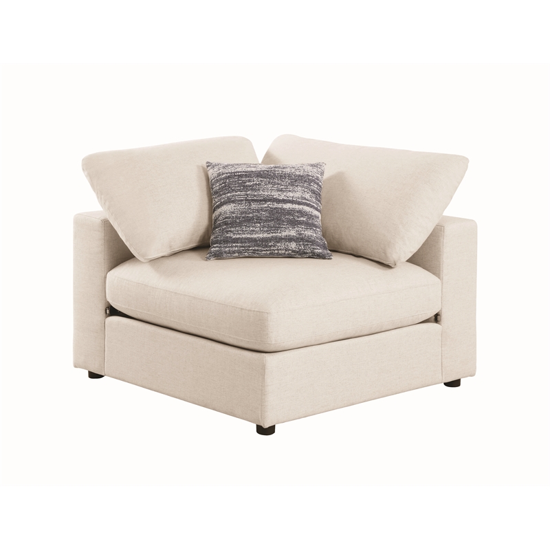 Pemberly Row Upholstered Corner Chair w/ Loose Cushion Seat & Small Feet - Beige