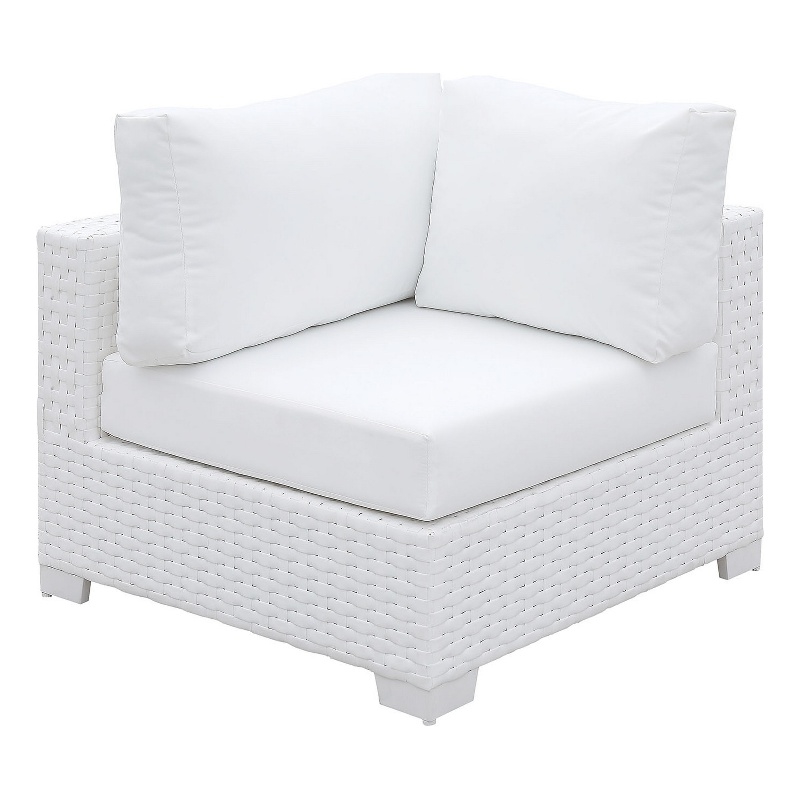 Pemberly Row Aluminum Wicker Corner Chair with Padded Cushion & Angled Feet