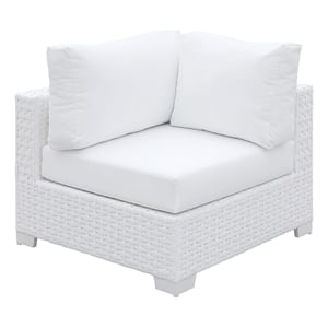 Pemberly Row Aluminum Wicker Corner Chair with Padded Cushion & Angled Feet