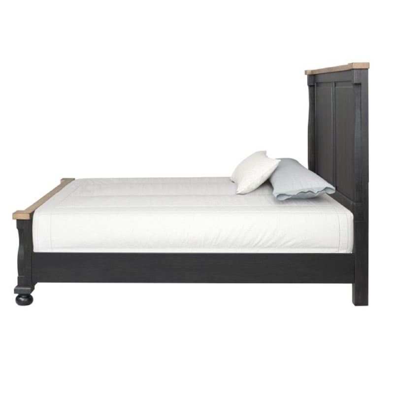 Pemberly Row King Bed with Tall Headboard & Farmhouse Legs in Black & Oak Brown