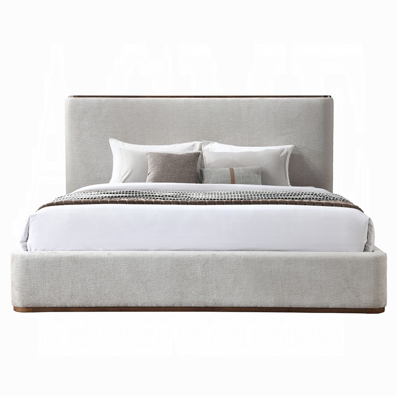 Pemberly Row Queen Bed with Upholstered Frame and 13 Slats in Gray Fabric
