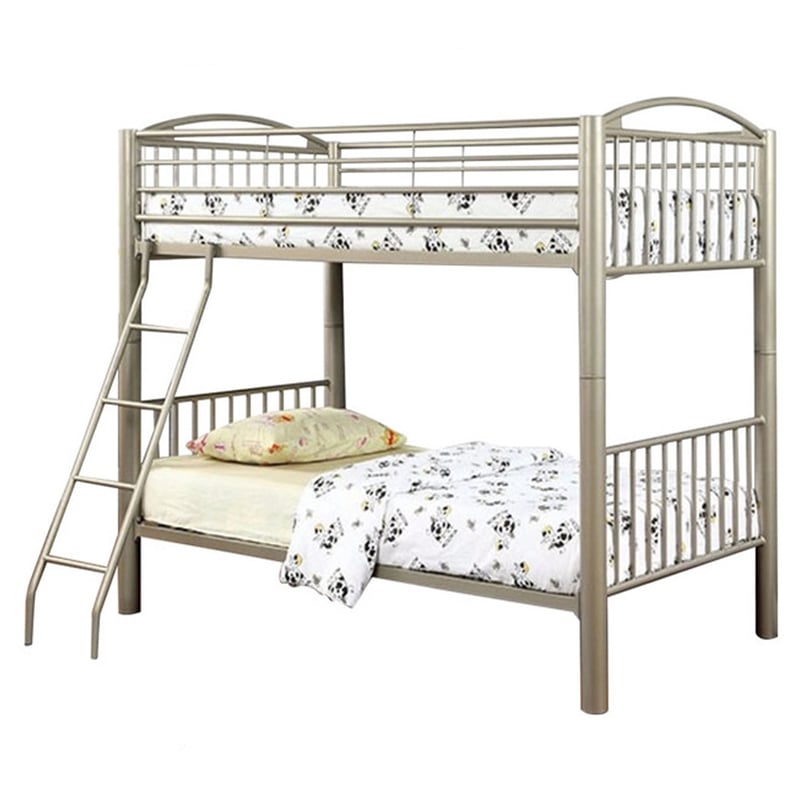Pemberly Row Twin Over Twin Metal Bunk Bed with Movable Ladder in Gold