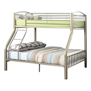 Pemberly Row Twin Over Full Metal Bunk Bed with Movable Ladder in Gold