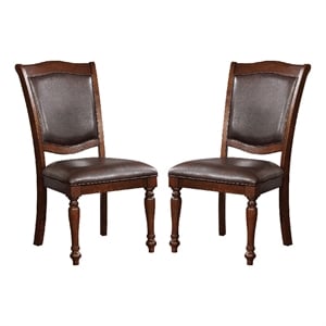 Pemberly Row Set of 2 Side Chairs with Leatherette Seat and Turned Legs in Brown