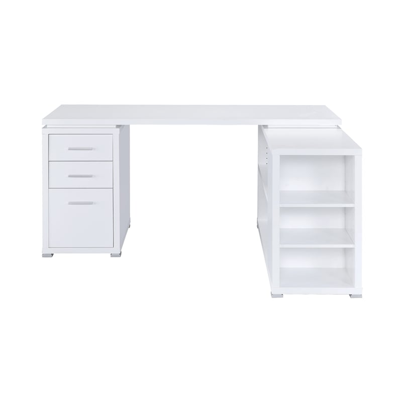 Pemberly Row L Shaped Office Desk with File Cabinet & Reversible Return in White