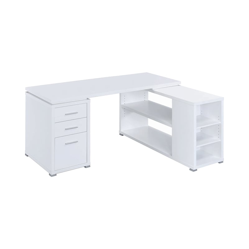 Pemberly Row L Shaped Office Desk with File Cabinet & Reversible Return in White