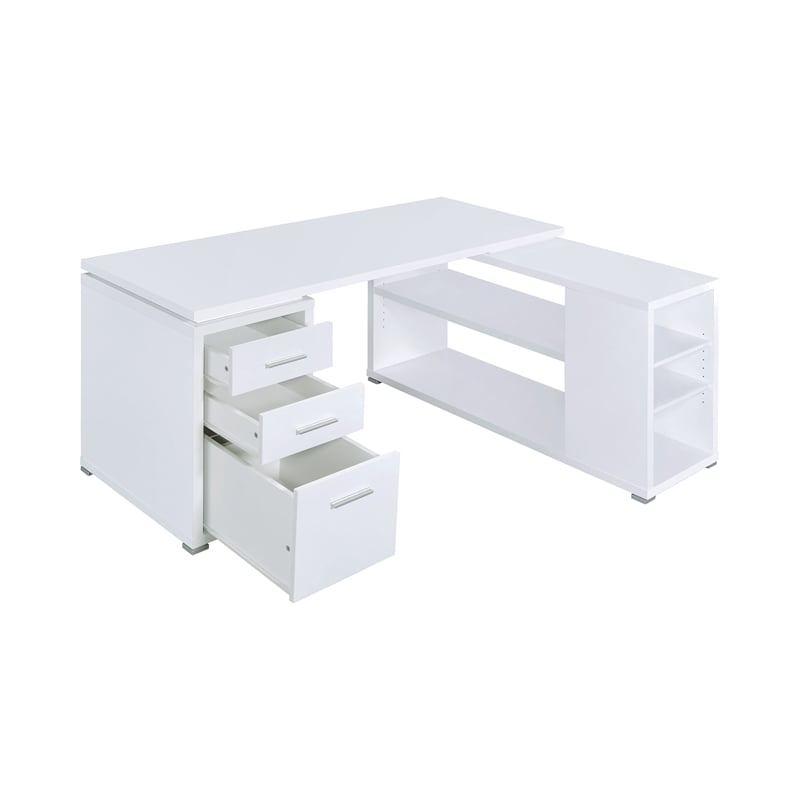 Pemberly Row L Shaped Office Desk with File Cabinet & Reversible Return in White