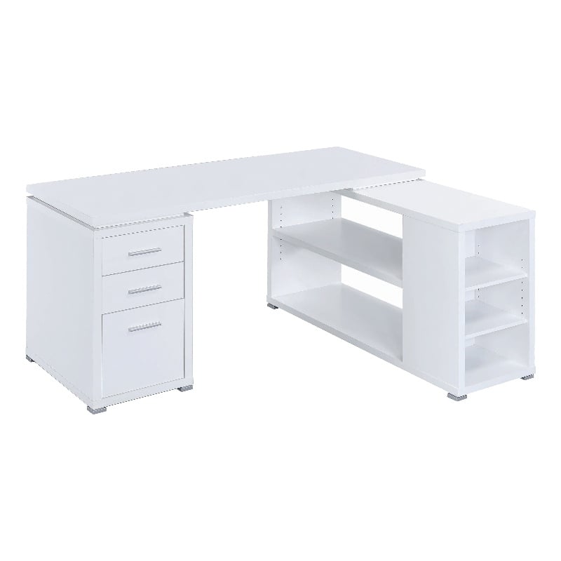 Pemberly Row L Shaped Office Desk with File Cabinet & Reversible Return in White