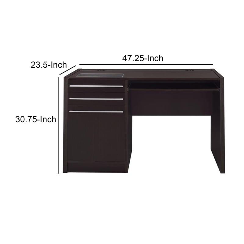 Pemberly Row Computer Desk w/ Power Storage & Keyboard Tray in Cappuccino Brown