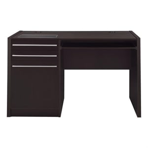 Pemberly Row Computer Desk w/ Power Storage & Keyboard Tray in Cappuccino Brown