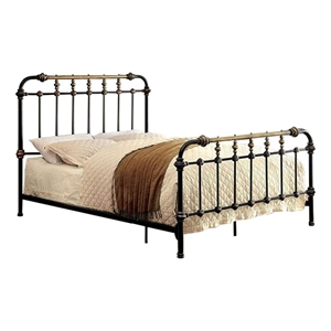 Pemberly Row Metal Full Bed with Curved Headboard & 7 Spindles in Black & Gold