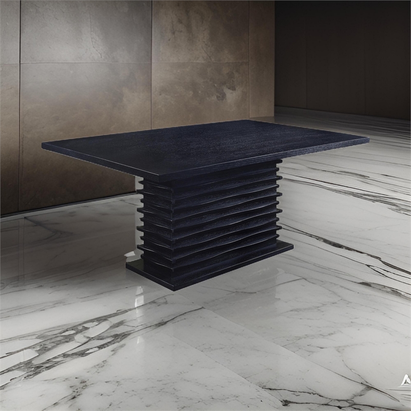 Pemberly Row 66 Inch Dining Table with Richly Textured Pedestal Base in Black