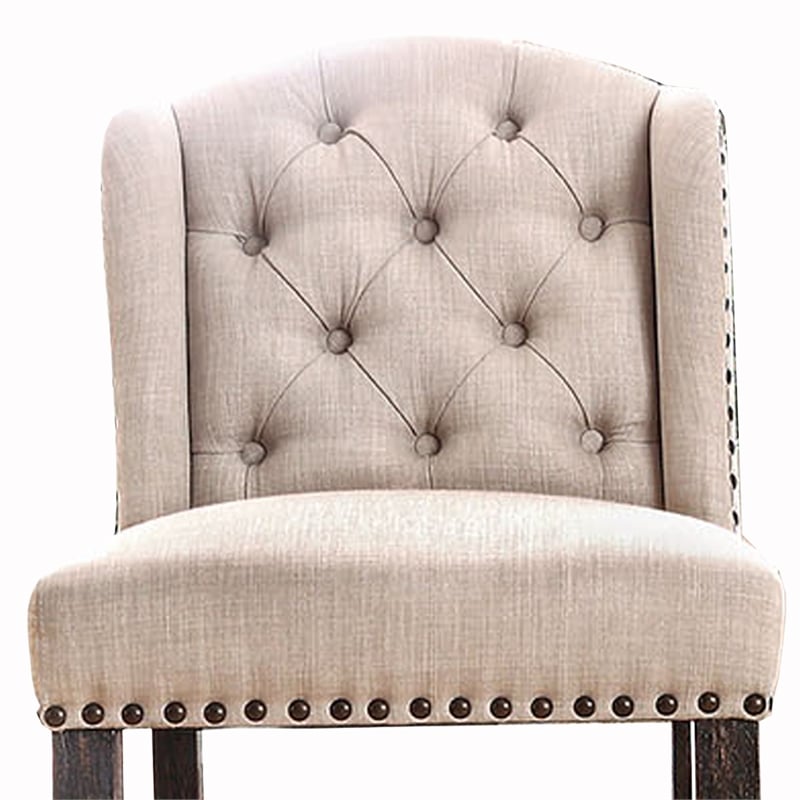 Pemberly Row Set of 2 Button Tufted Bar Chairs w/ Nailhead Trim in Beige & Black