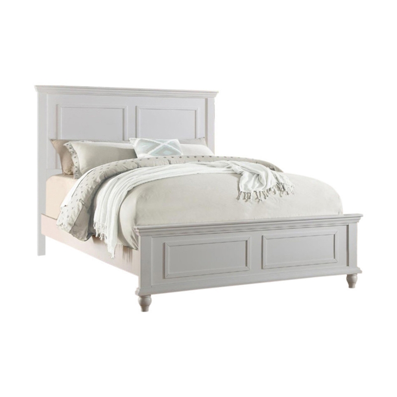 Pemberly Row Eastern King Bed with Mission Style Frame and Accent Lines in White