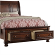 Pemberly Row Queen Sleigh Bed with Storage Drawers & Rolled Headboard in Cherry