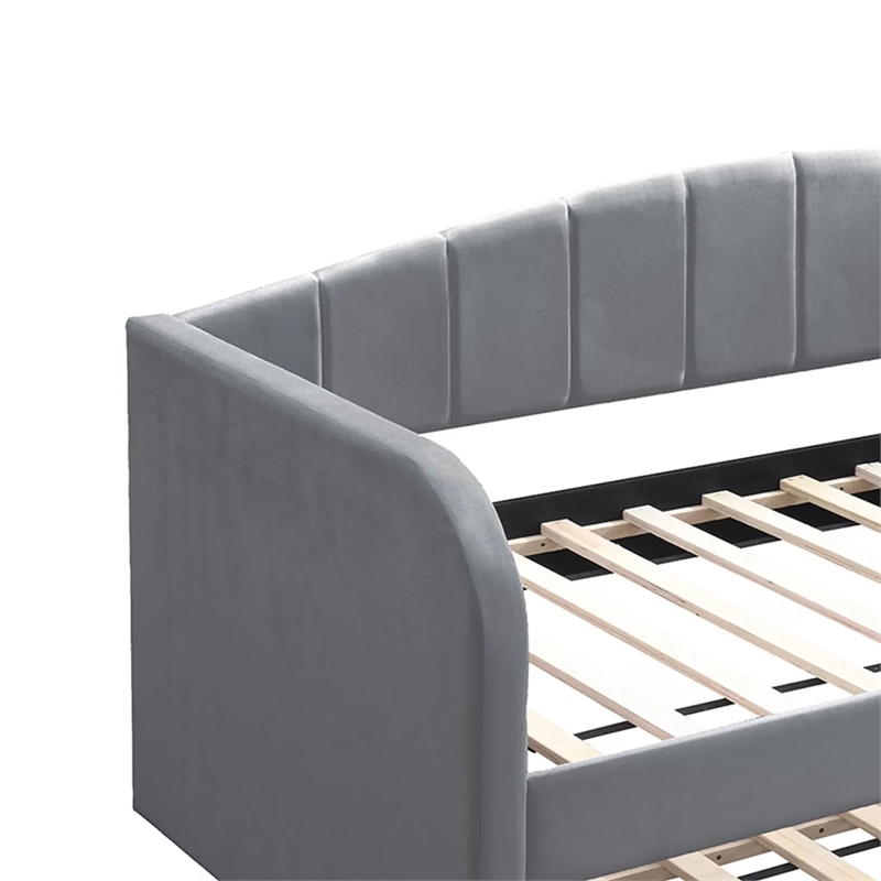 Pemberly Row Channel Tufted Daybed with Pull Out Trundle & Wooden Slats in Gray