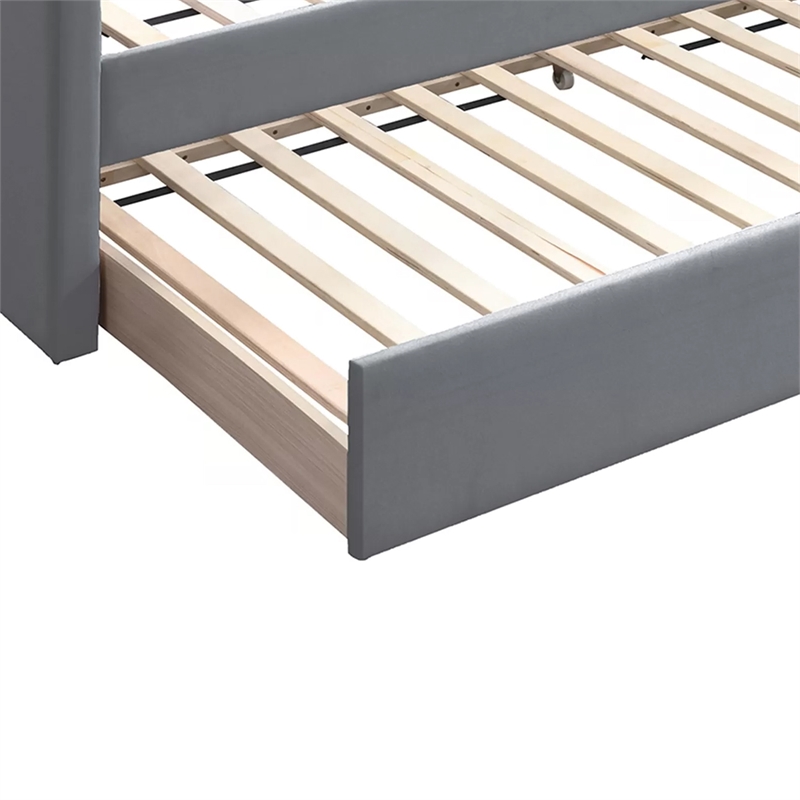 Pemberly Row Channel Tufted Daybed with Pull Out Trundle & Wooden Slats in Gray