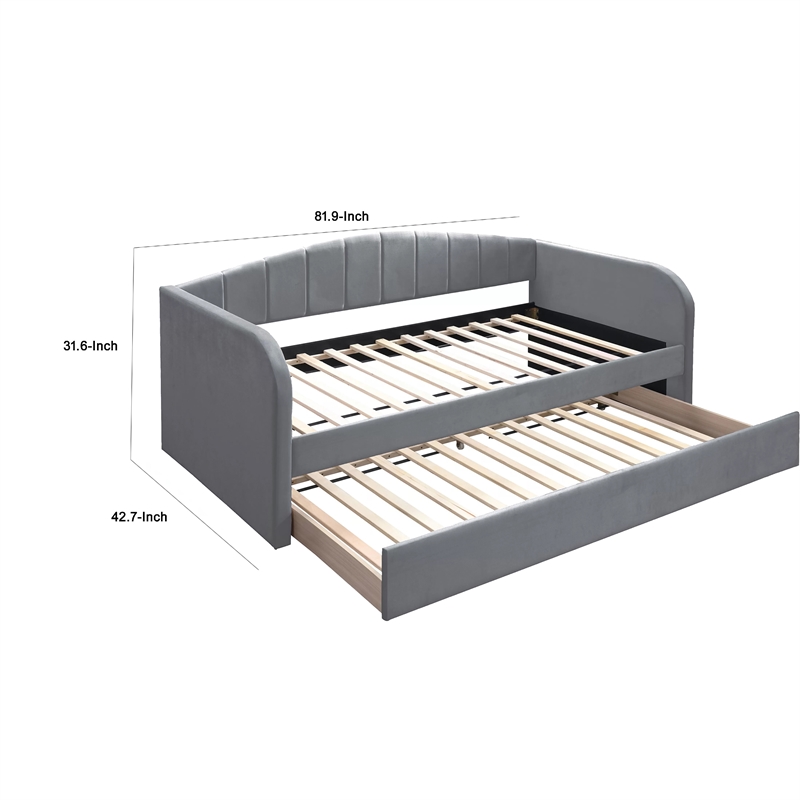 Pemberly Row Channel Tufted Daybed with Pull Out Trundle & Wooden Slats in Gray