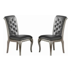 Pemberly Row Set of 2 Rubberwood Dining Chairs with Tufted Back in Gray & Silver