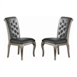 Pemberly Row Set of 2 Rubberwood Dining Chairs with Tufted Back in Gray & Silver
