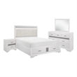 Pemberly Row 4Pc Queen Bedroom Set w/ Channel Tufted Headboard in Silver & White