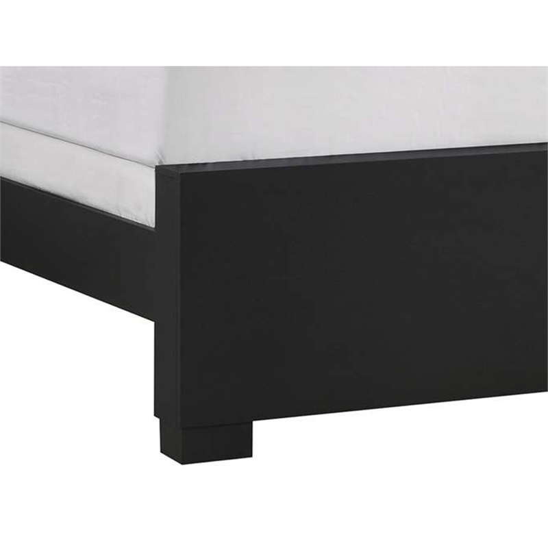 Pemberly Row King Platform Bed with LED Lighting and White Marble Trim in Black