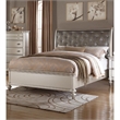 Pemberly Row Eastern King Bed w/ Button Tufted Faux Leather Headboard in Silver