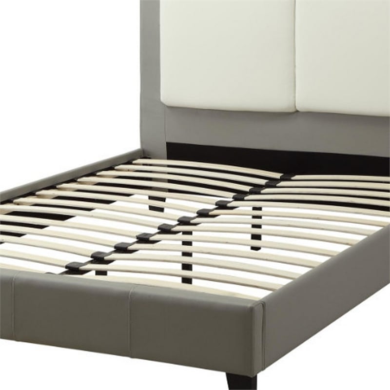 Pemberly Row Eastern King Bed with Faux Leather Pillow Panel Headboard in Gray