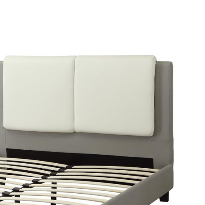 Pemberly Row Eastern King Bed with Faux Leather Pillow Panel Headboard in Gray