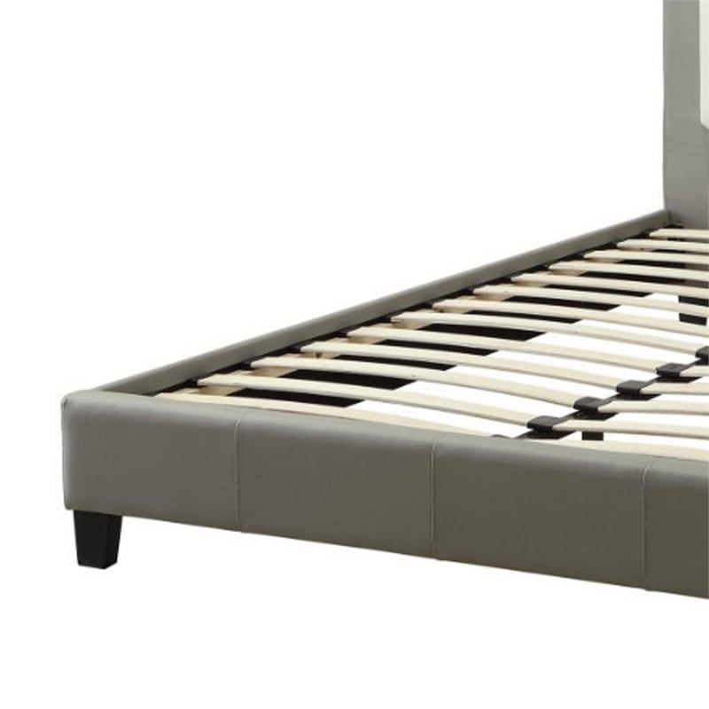 Pemberly Row Eastern King Bed with Faux Leather Pillow Panel Headboard in Gray
