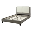 Pemberly Row Eastern King Bed with Faux Leather Pillow Panel Headboard in Gray