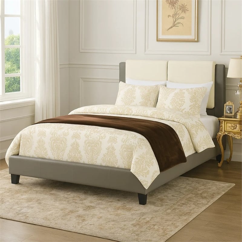 Pemberly Row 5Pc Queen Bedroom Set with Tufted Headboard & Gold Accents in Brown
