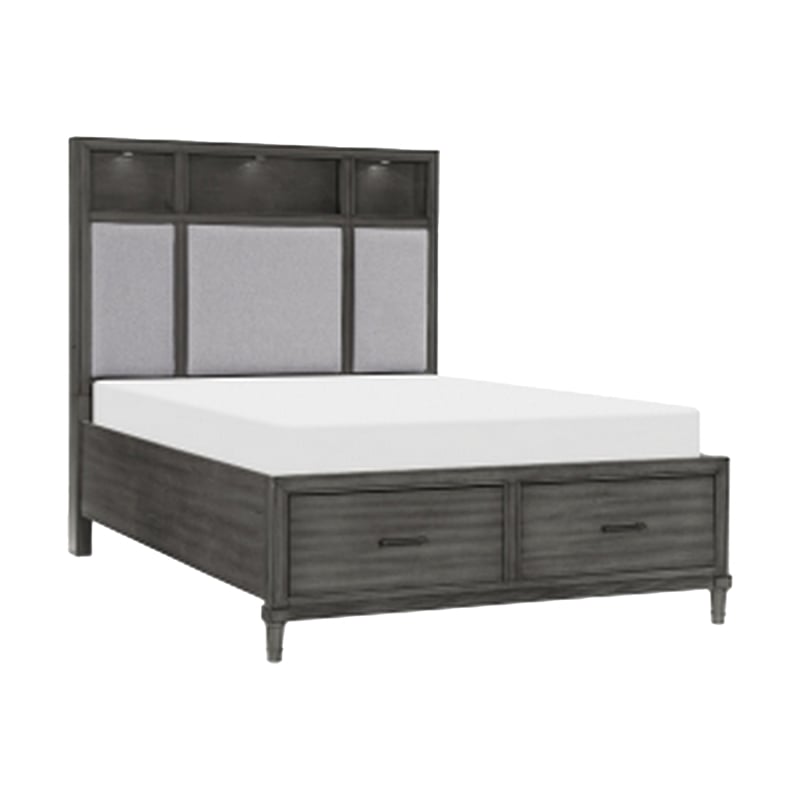 Pemberly Row 4Pc Queen Storage Bedroom Set with LED Lighting & USB Ports in Gray