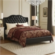 Pemberly Row Faux Leather Eastern King Bed with Tufted Headboard in Black