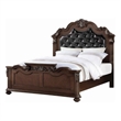 Pemberly Row Queen Bed w/ Camelback Tufted Headboard & Floral Carvings in Walnut