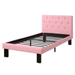 Pemberly Row Twin Bed with Faux Leather Tufted Headboard in Pink