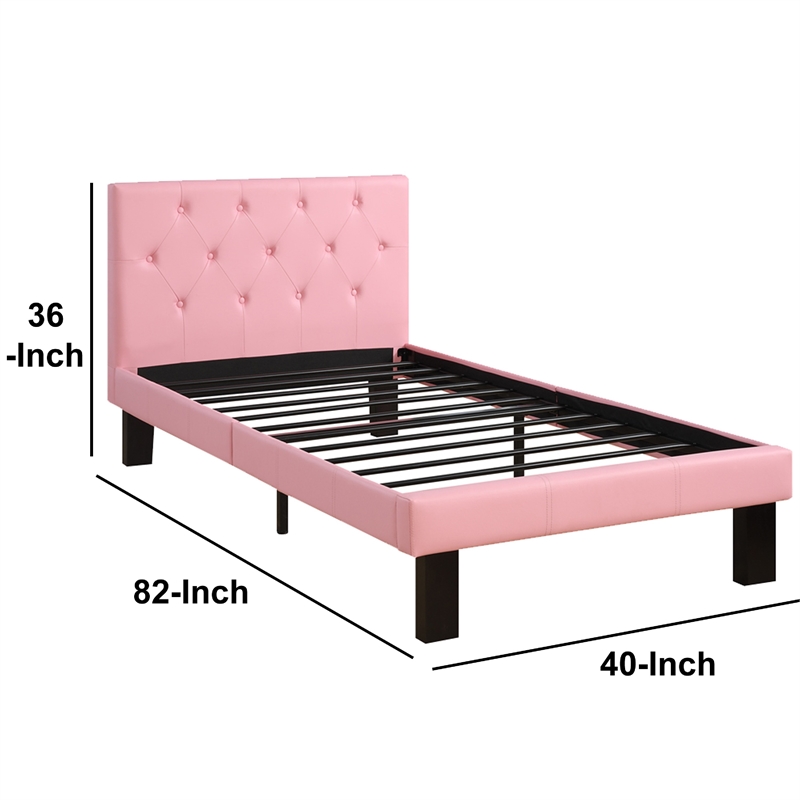 Pemberly Row Twin Bed with Faux Leather Tufted Headboard in Pink