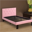 Pemberly Row Twin Bed with Faux Leather Tufted Headboard in Pink
