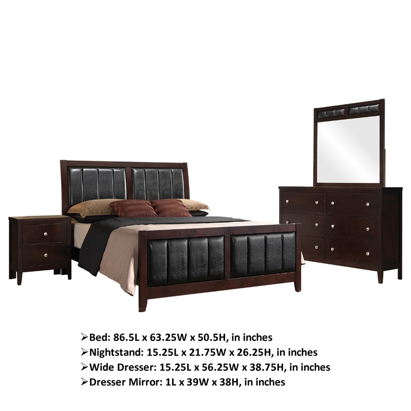 Pemberly Row 4Pc Queen Bedroom Set w/ Padded Panel Headboard in Cappuccino Brown