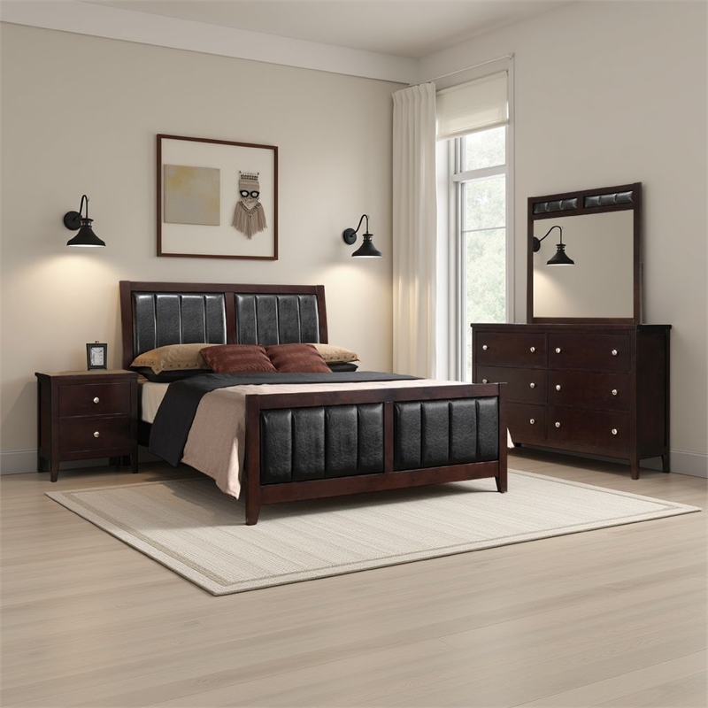 Pemberly Row 4Pc Queen Bedroom Set w/ Padded Panel Headboard in Cappuccino Brown